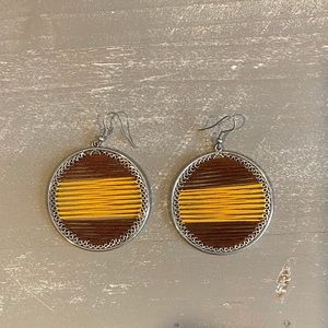 Silver Thread String Woven Circle Dangle Earrings